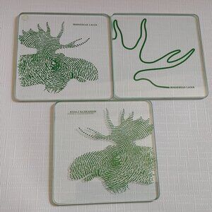 RARE Glass Moosehead Lager Coasters Green and glass Moosehead Beer Lot o…
